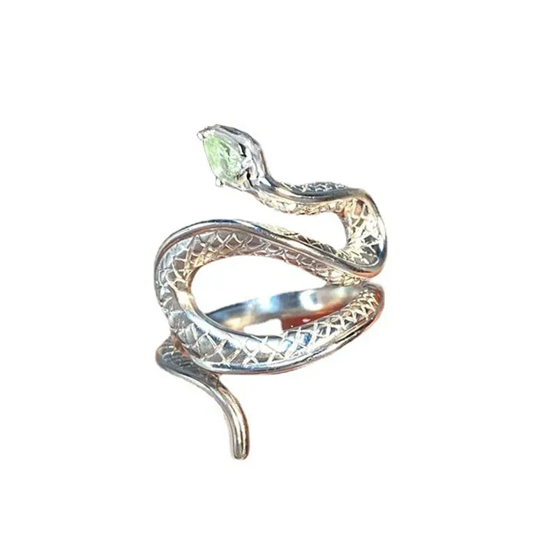 Red Green Black Drop Glaze Punk Snake Rings for Women Men Retro Silver Color Open Adjustable Finger Rings Fashion Female Jewelry