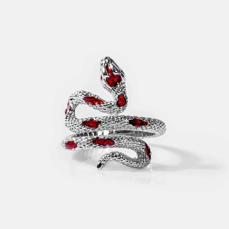 Red Green Black Drop Glaze Punk Snake Rings for Women Men Retro Silver Color Open Adjustable Finger Rings Fashion Female Jewelry