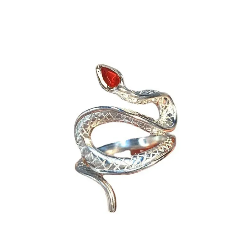 Red Green Black Drop Glaze Punk Snake Rings for Women Men Retro Silver Color Open Adjustable Finger Rings Fashion Female Jewelry