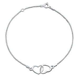 Romantic Interlocking Hearts Anklet Ankle Bracelet Sterling Silver 9-10"