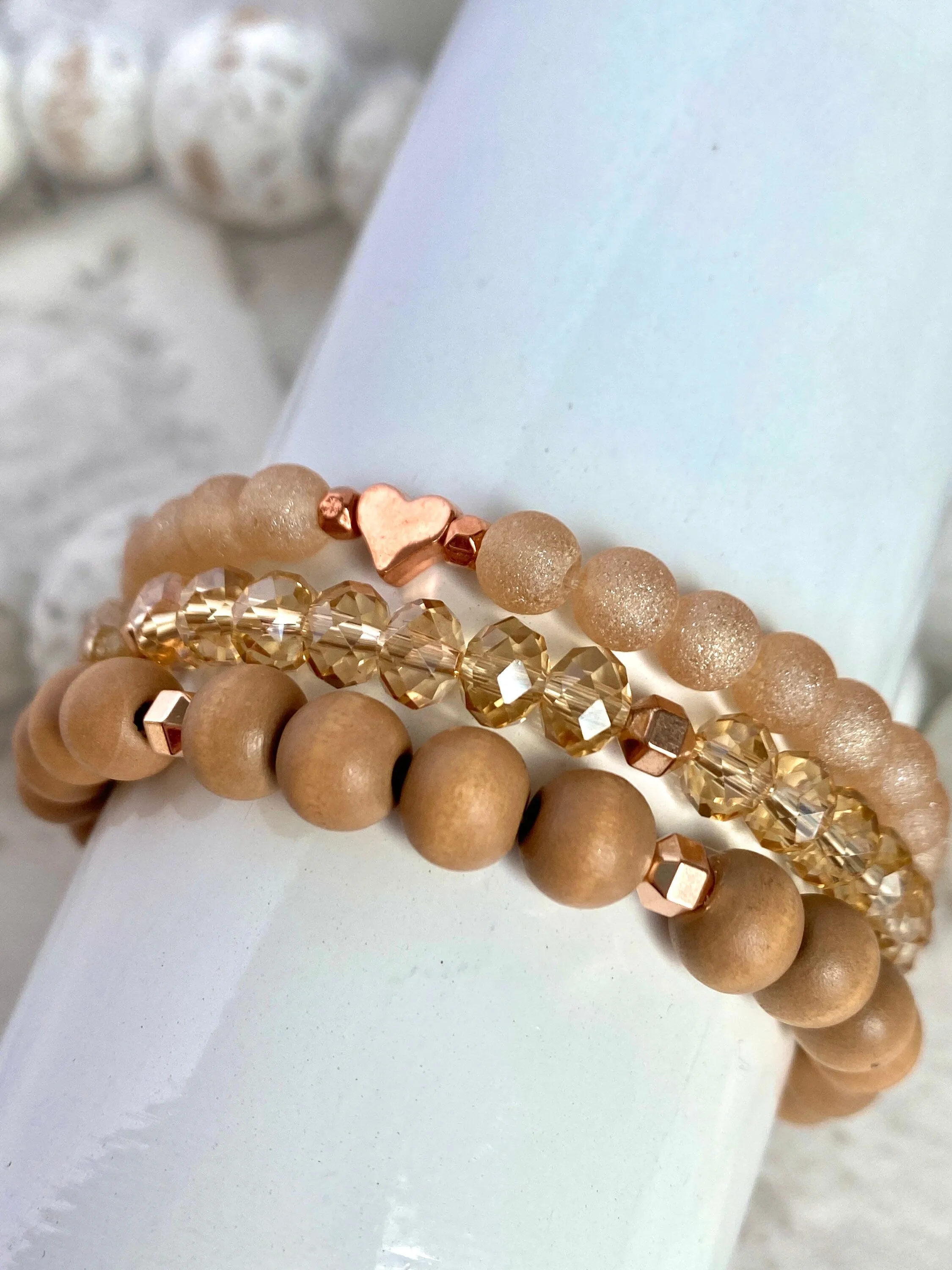 Rose Gold/Peach Stacking Bracelets/Stretch Bracelets/Layering Bracelets