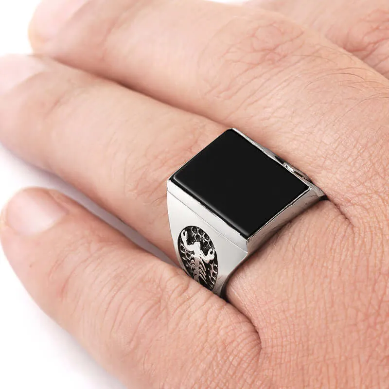 Scorpion Men's Ring Natural Stone in 925 Sterling Silver