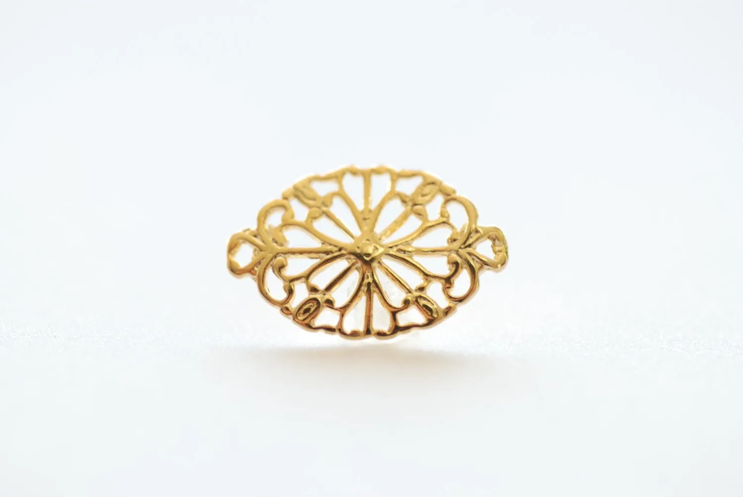 Shiny Vermeil Gold Filigree Flower Connector Charm- 18k gold plated over 925 Silver, vermeil oval round connector link spacer, 90