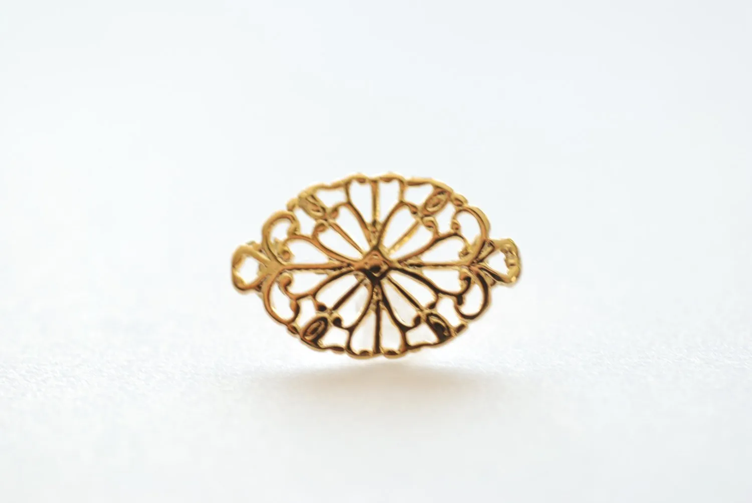 Shiny Vermeil Gold Filigree Flower Connector Charm- 18k gold plated over 925 Silver, vermeil oval round connector link spacer, 90