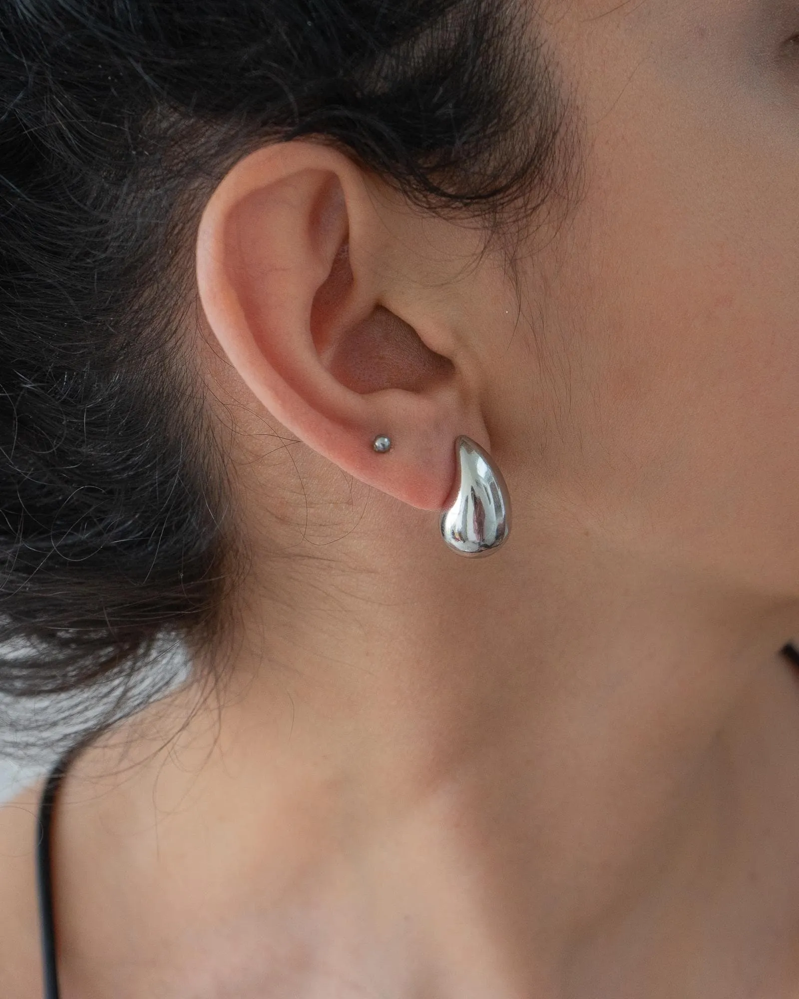 Silver Bold Drop-Shaped Earrings