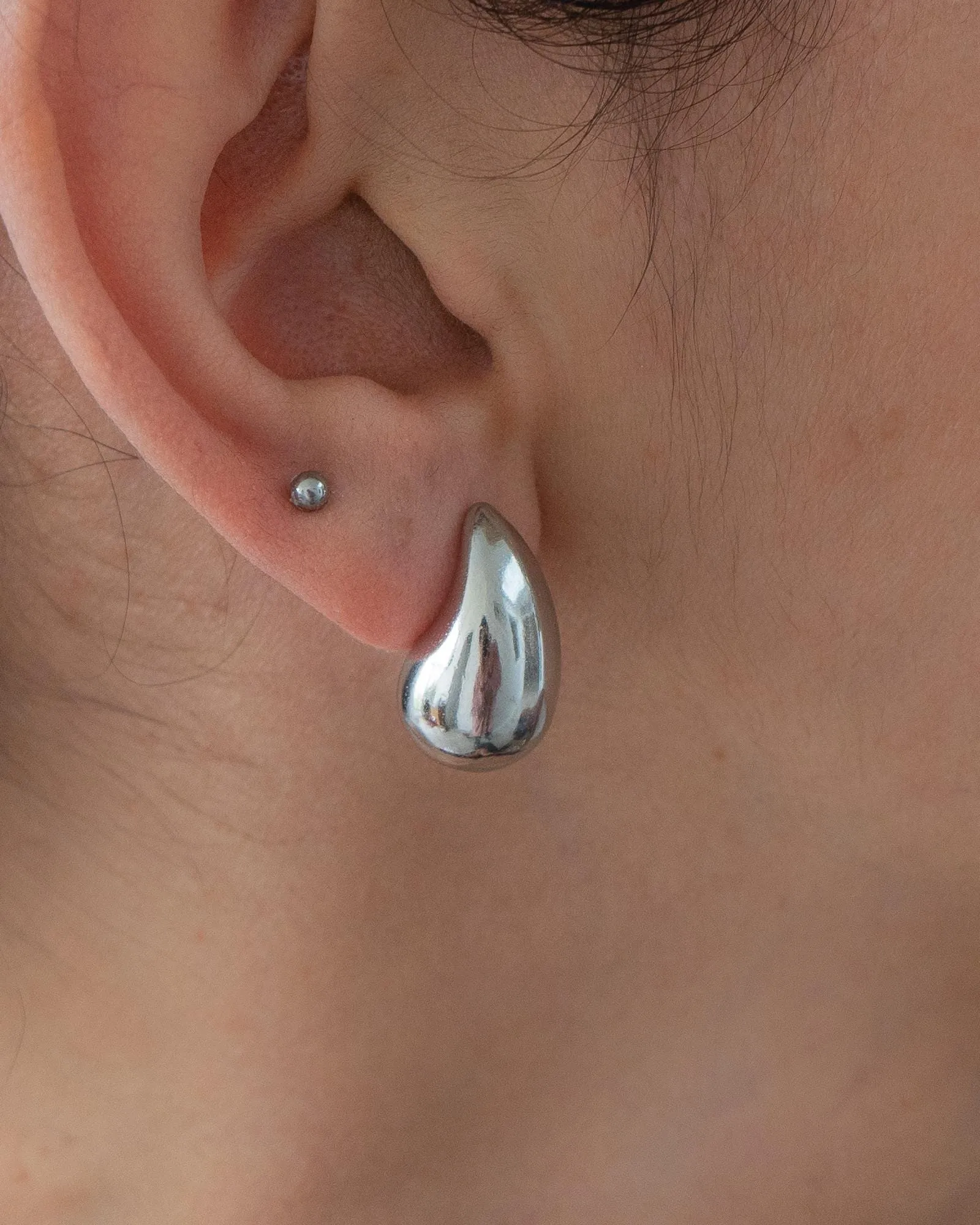 Silver Bold Drop-Shaped Earrings