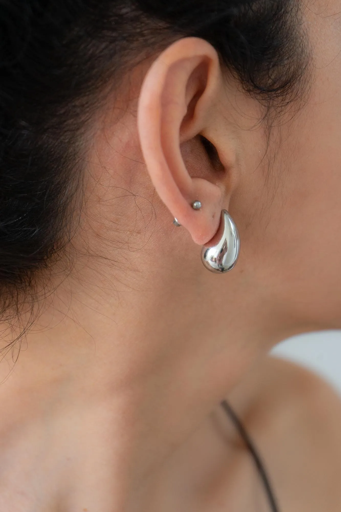 Silver Bold Drop-Shaped Earrings