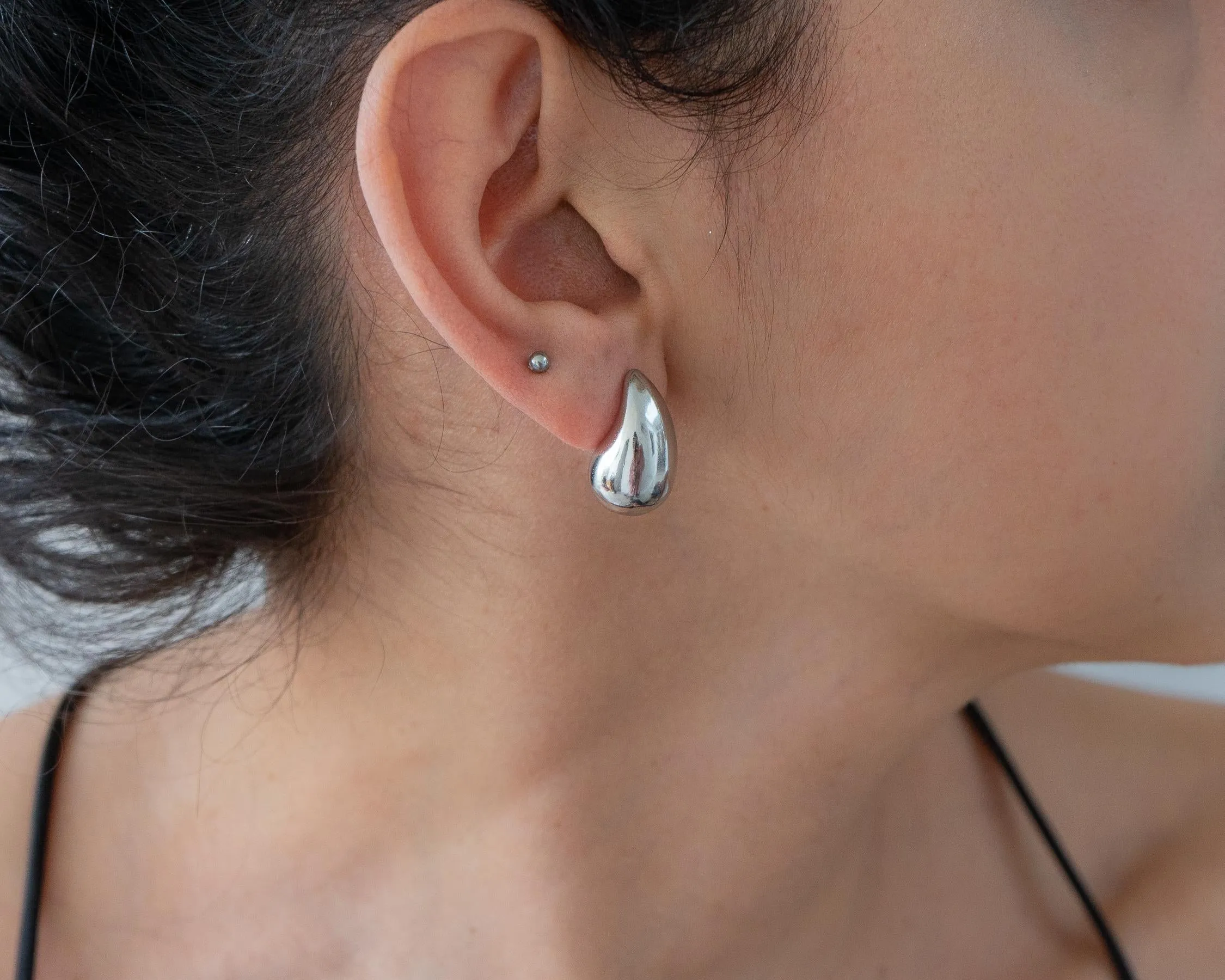 Silver Bold Drop-Shaped Earrings