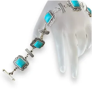 Silver Filagree Turquoise Toggle Bracelets