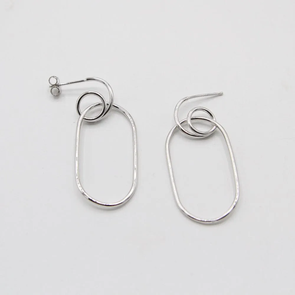 Silver Spiral Oval Hoop Earrings