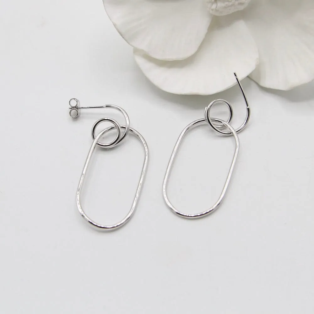 Silver Spiral Oval Hoop Earrings