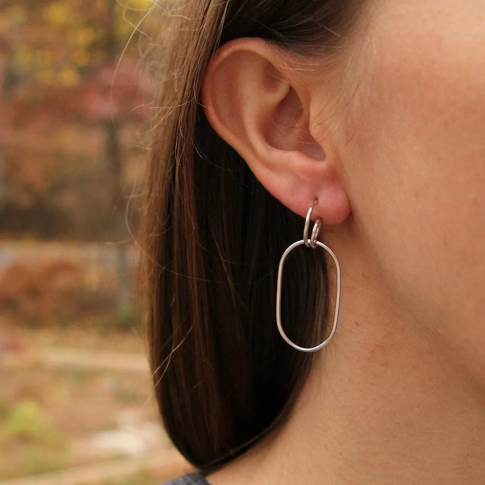 Silver Spiral Oval Hoop Earrings