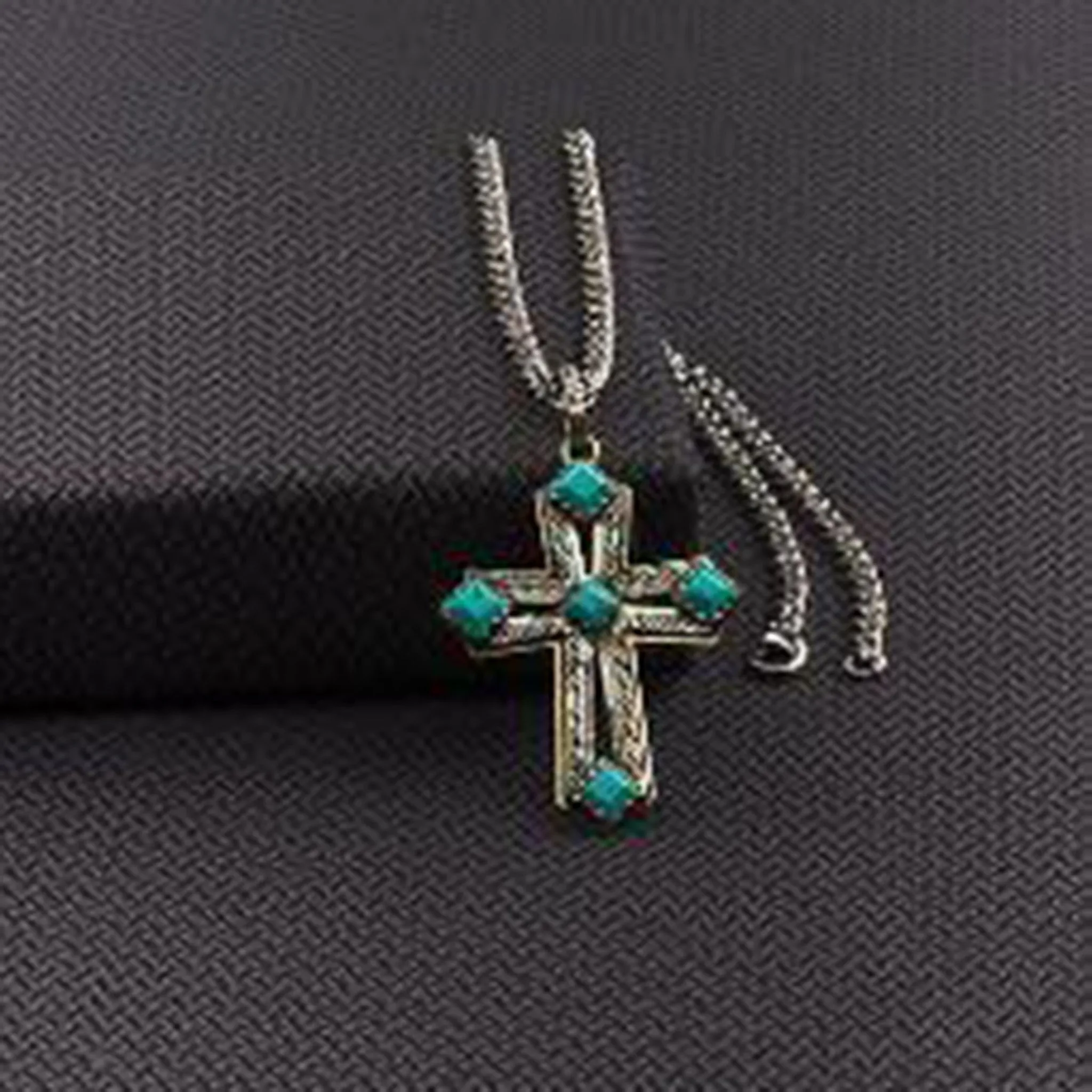 Silver Strike Men's Cross Turquoise Necklace