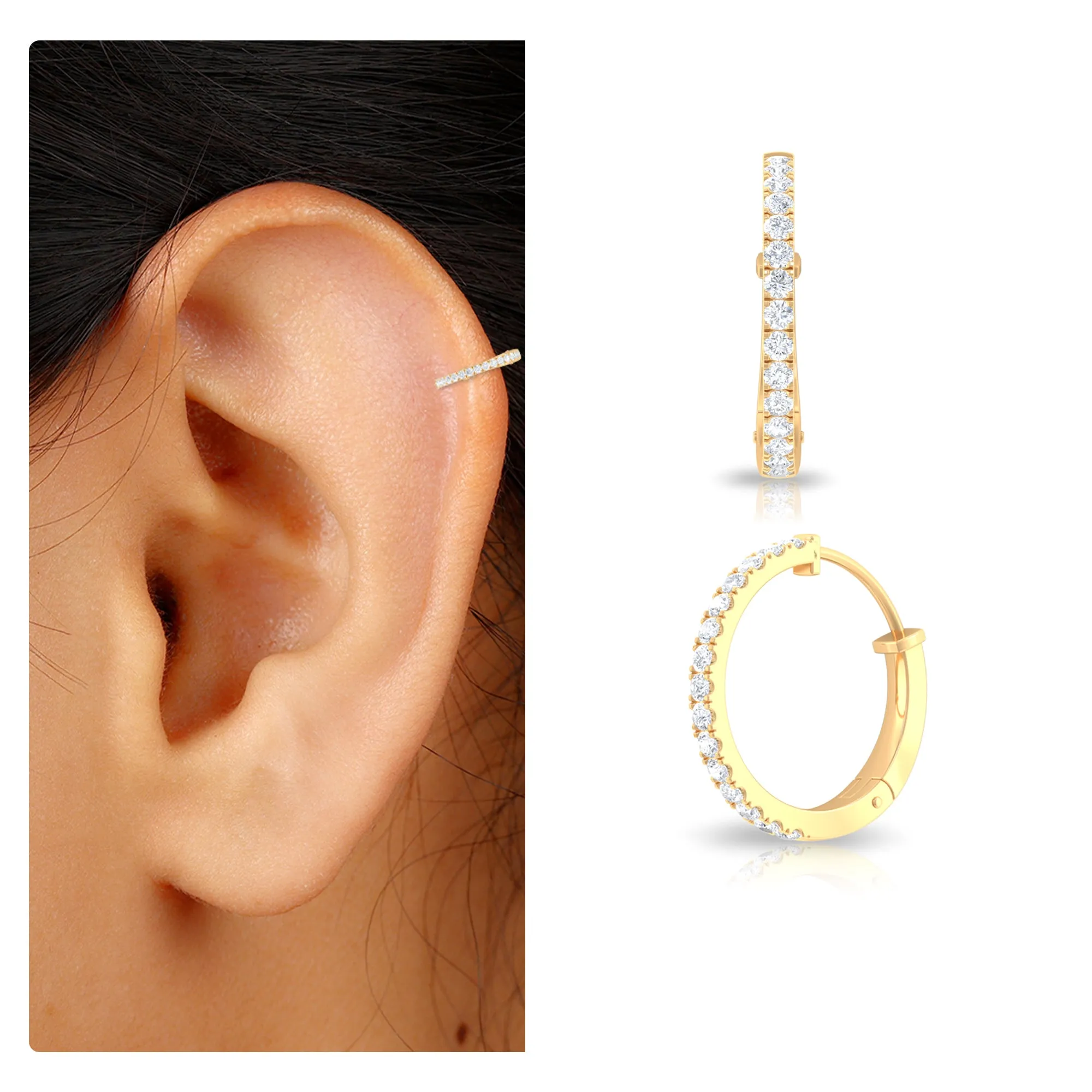 Simple Real Diamond Conch Hoop Earring