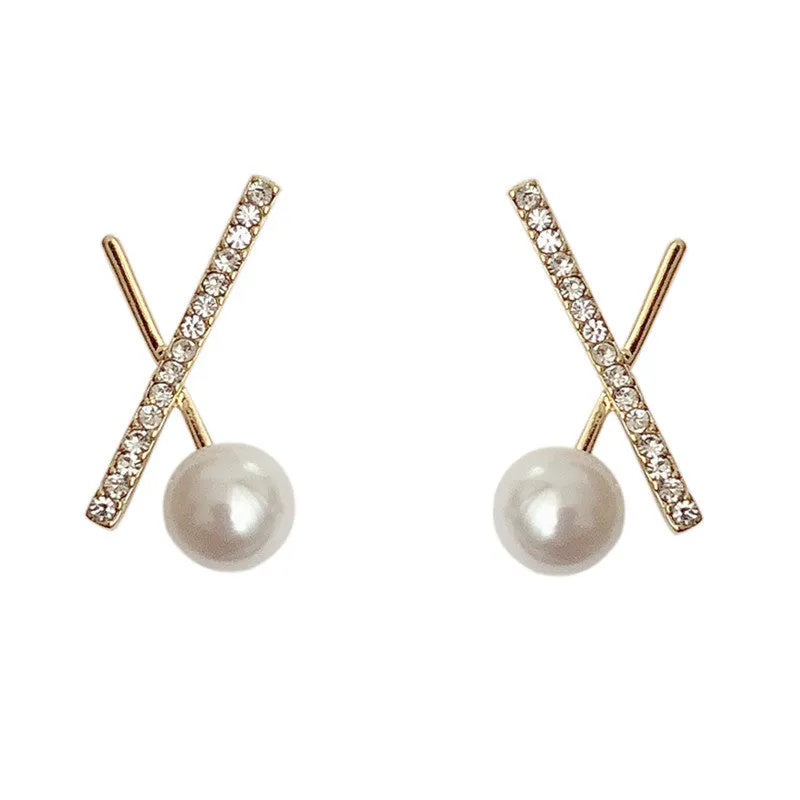 Simple Rhinestone Small Word Pearl Earrings