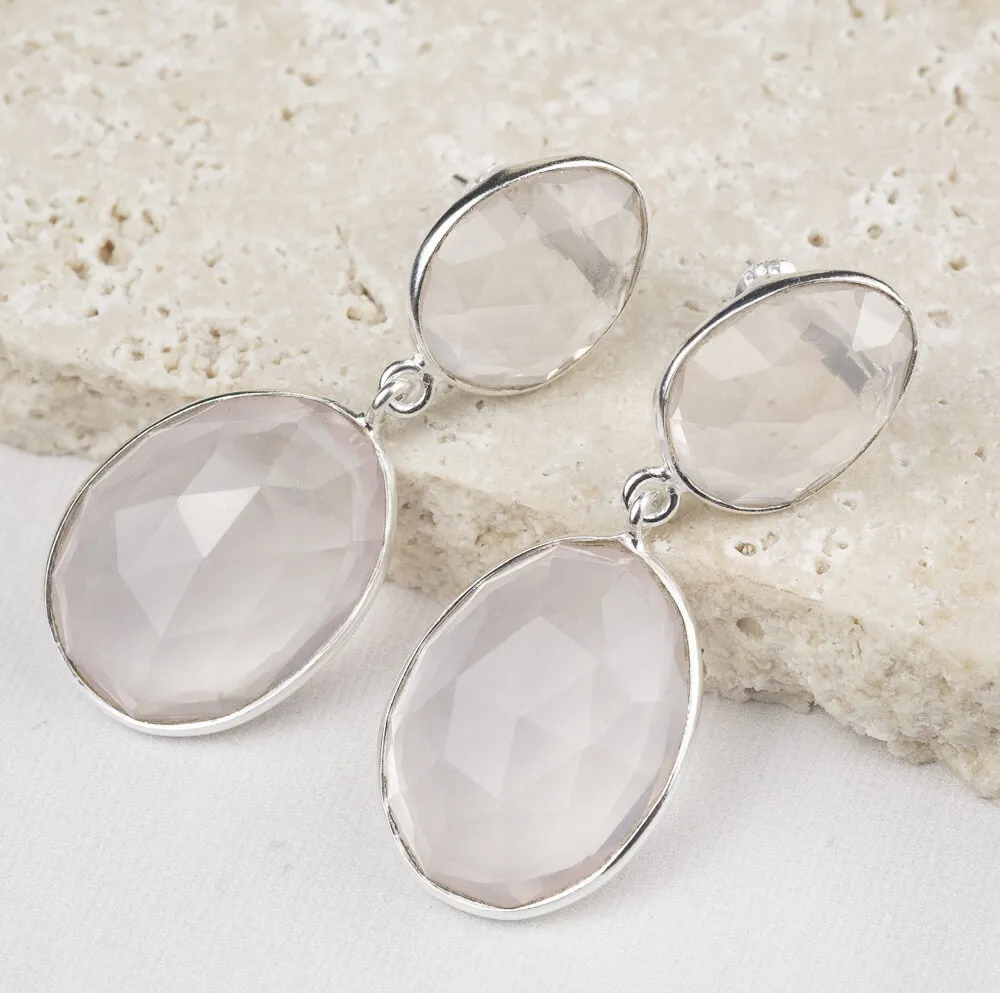 Simple Rose Quartz Statement Earrings