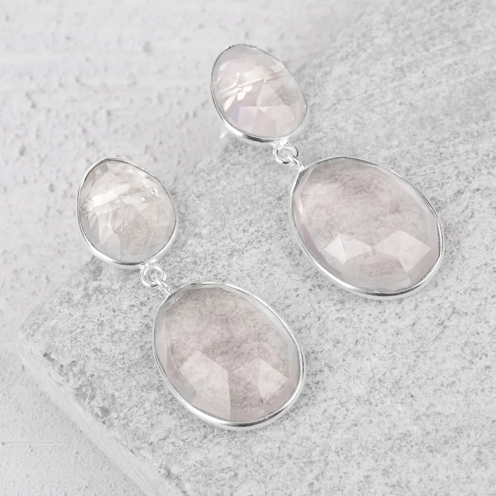 Simple Rose Quartz Statement Earrings