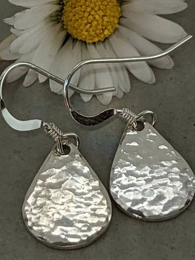 Simple silver hammered teardrop earrings