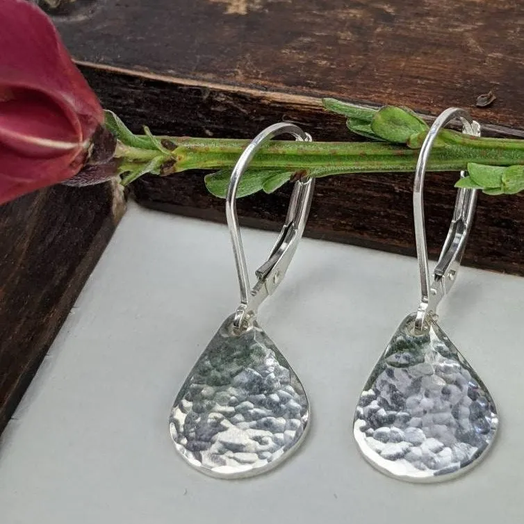 Simple silver hammered teardrop earrings