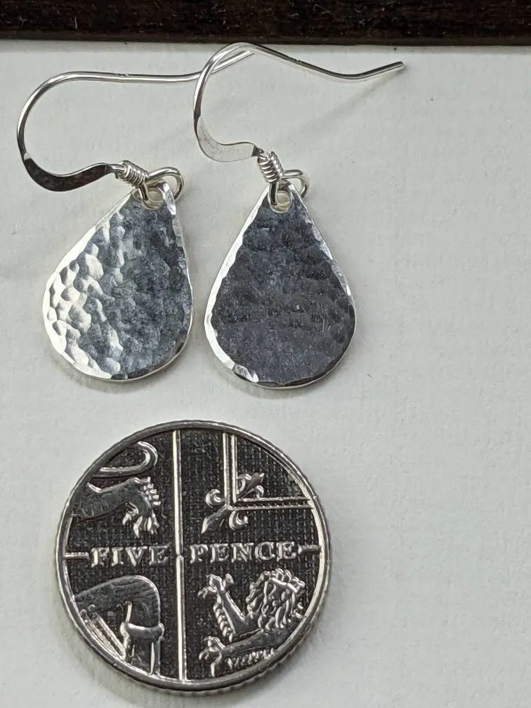 Simple silver hammered teardrop earrings