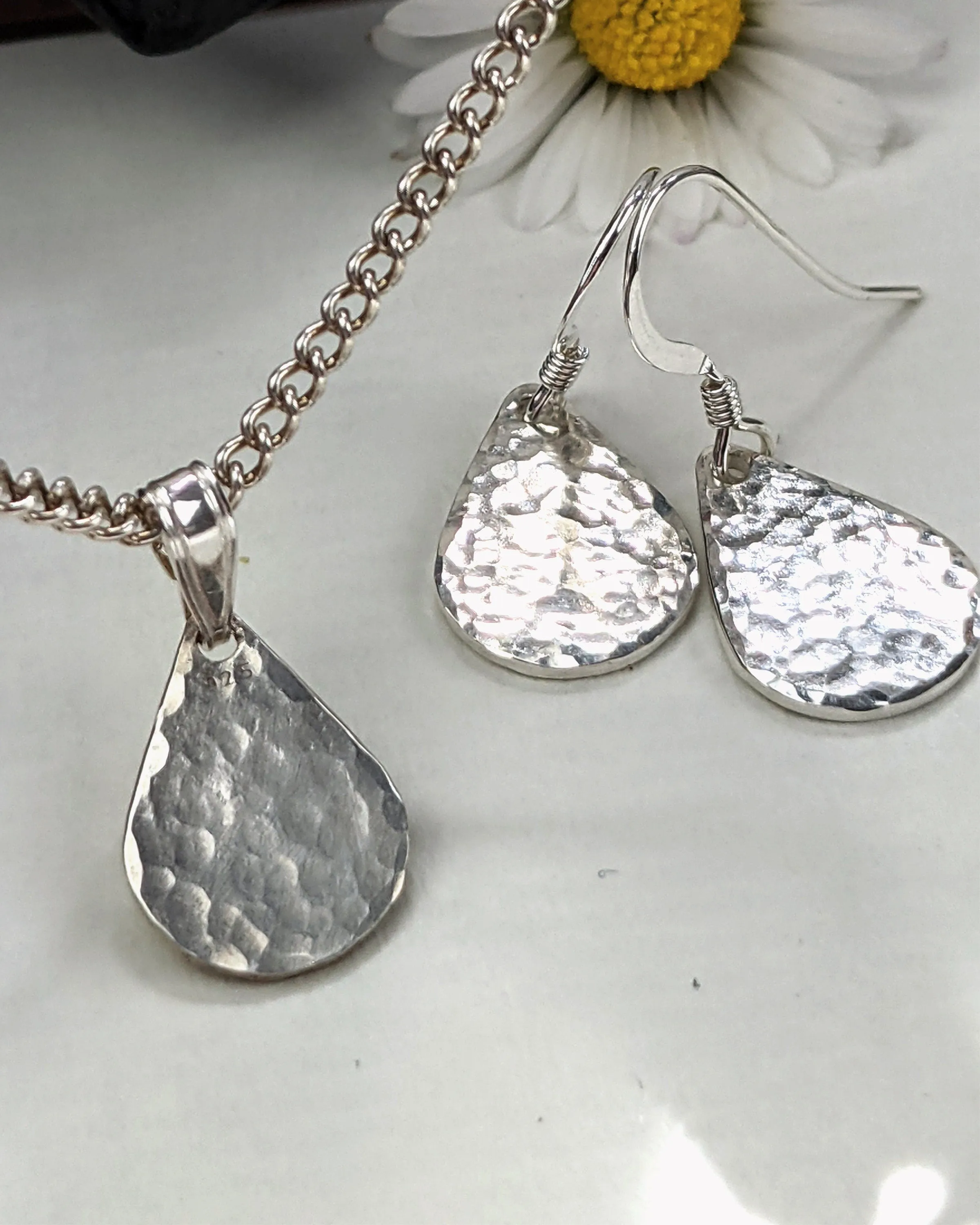 Simple silver hammered teardrop earrings