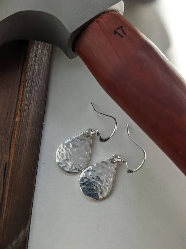 Simple silver hammered teardrop earrings