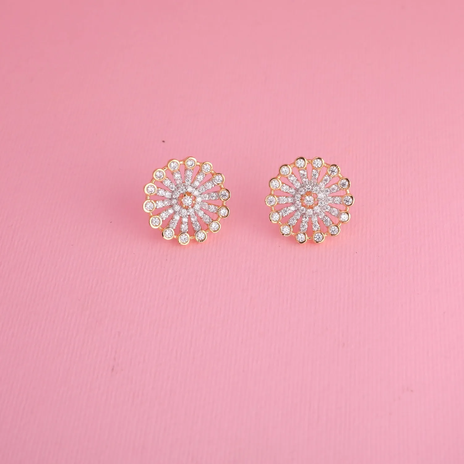 Simple Wheel CZ Stud Earrings