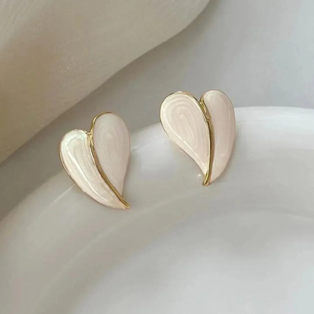 Simple White Heart Earring