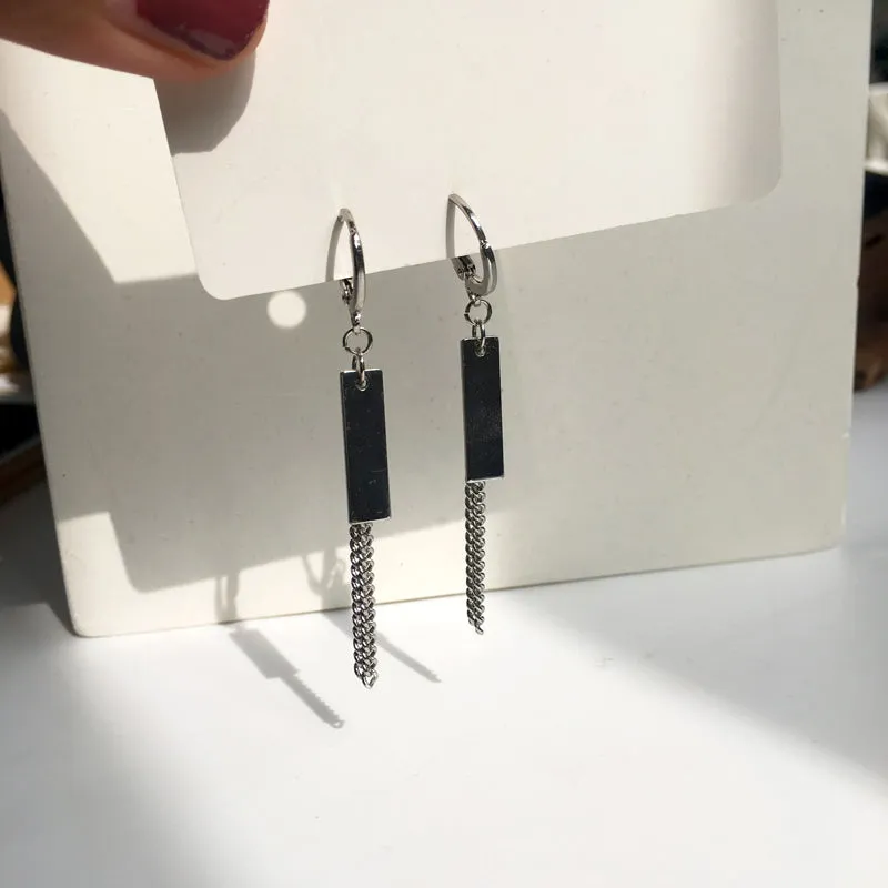 Sliver Bar & Chain Earrings