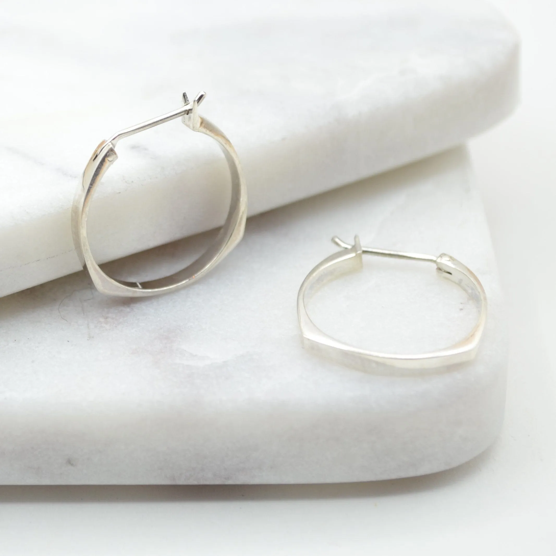 Squared Hoop Silver Earrings