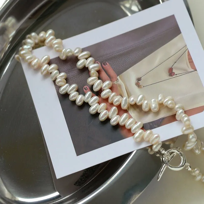 Staggered Pearl OT Buckle Necklace