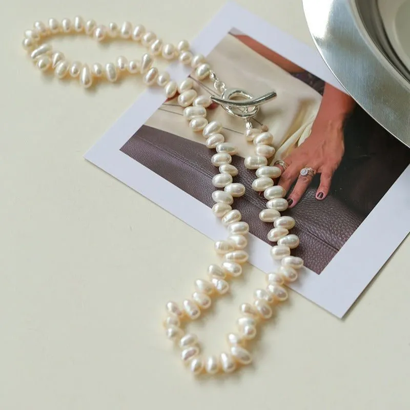 Staggered Pearl OT Buckle Necklace