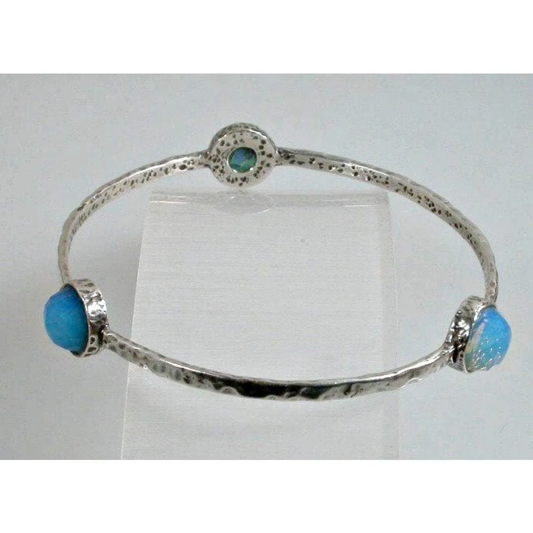 Sterling Silver Bangle Bracelet Gemstones or Roman Glass, Bracelets for Woman,  Silver Bangles