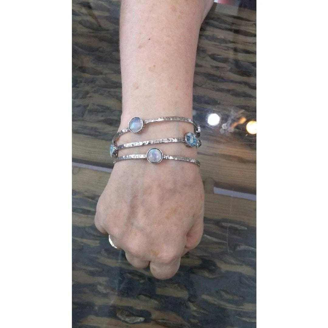 Sterling Silver Bangle Bracelet Gemstones or Roman Glass, Bracelets for Woman,  Silver Bangles