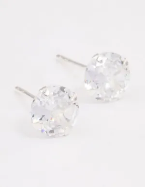 Sterling Silver Cubic Zirconia Simple Stud Earrings