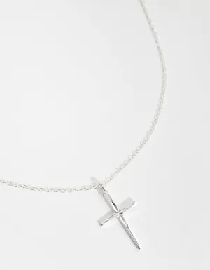 Sterling Silver Diamond Cut Cross Necklace