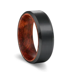 STRIKER | Snake Wood, Black Tungsten Ring, Brushed, Beveled