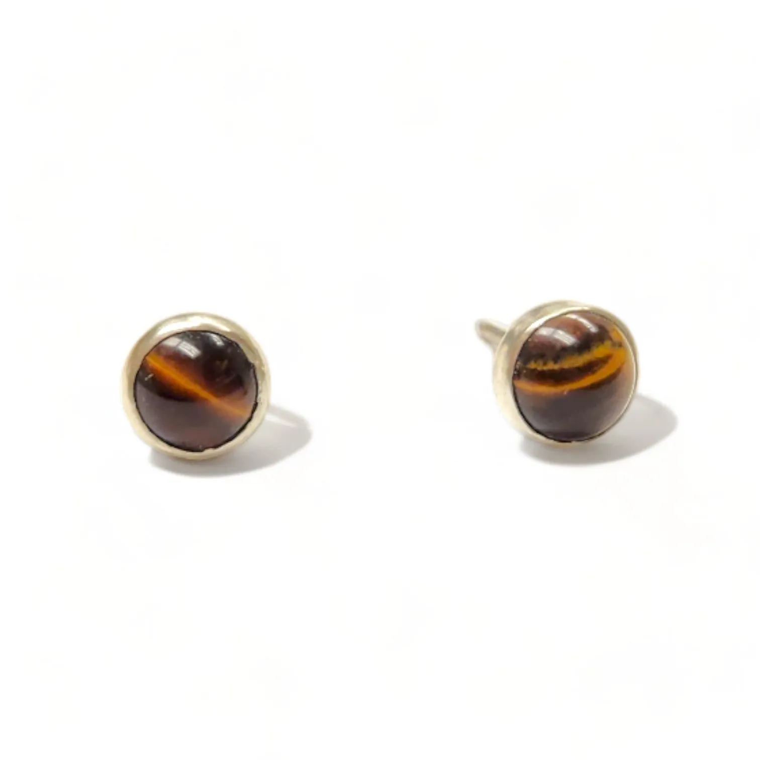 Tiger Eye Bezel Post Earrings