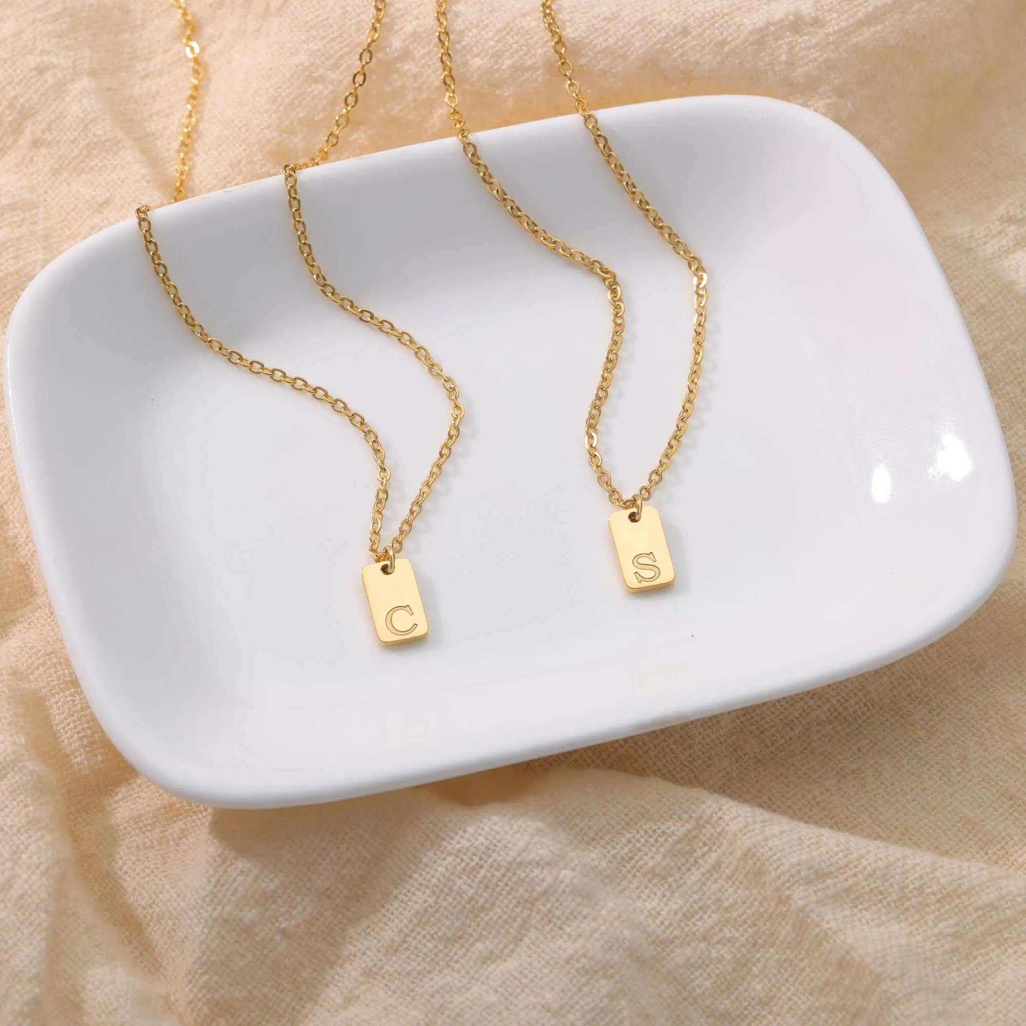 Tiny Square Initial Necklace