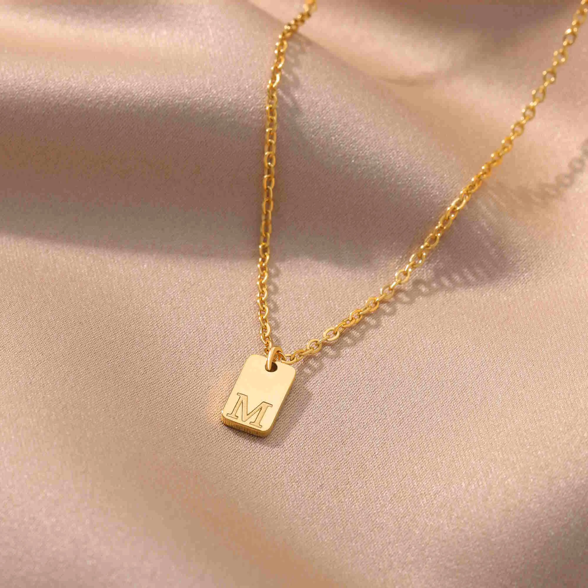 Tiny Square Initial Necklace