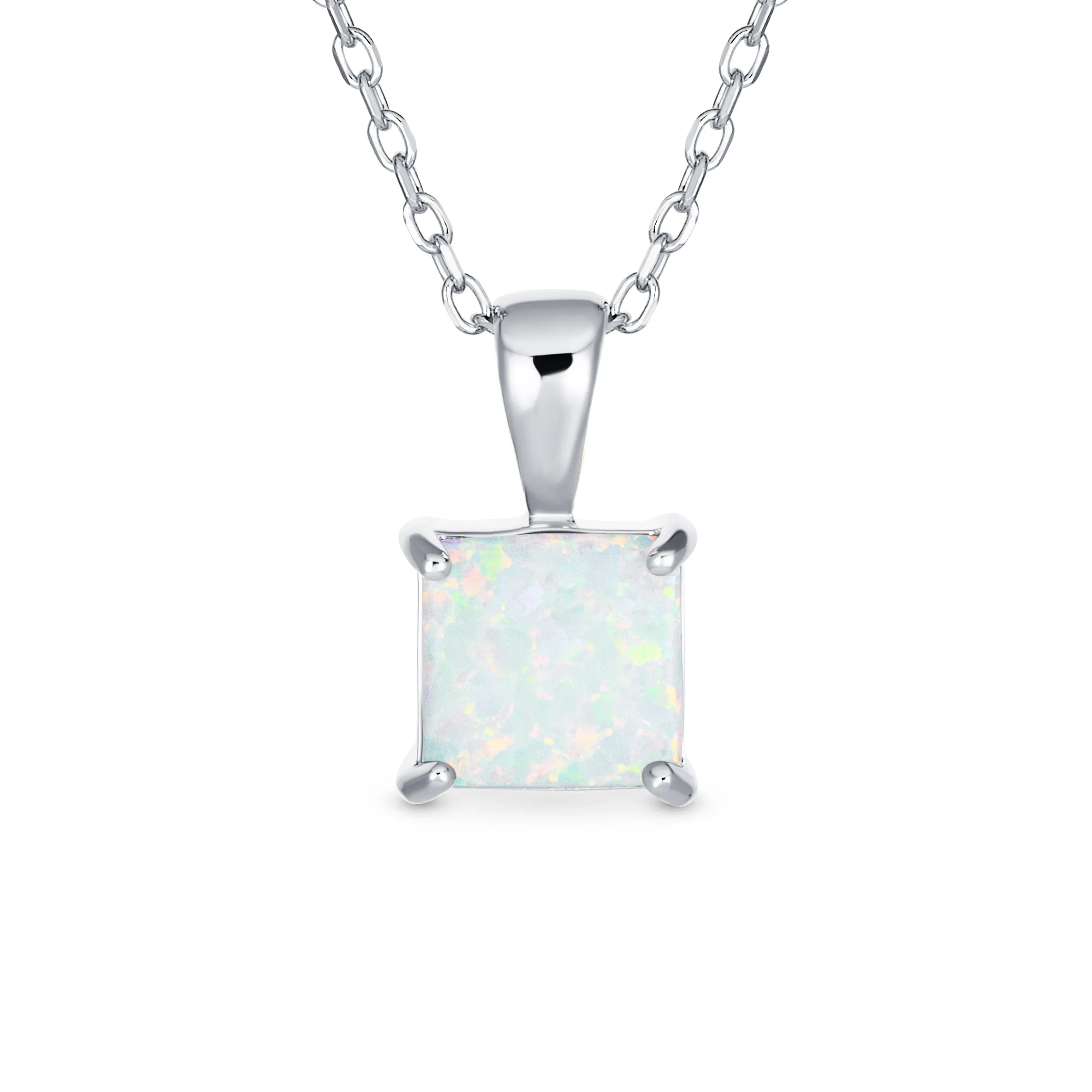 Traditional Dainty Opal Gemstone Pendant Necklace 14K Gold Plated Sterling Silver