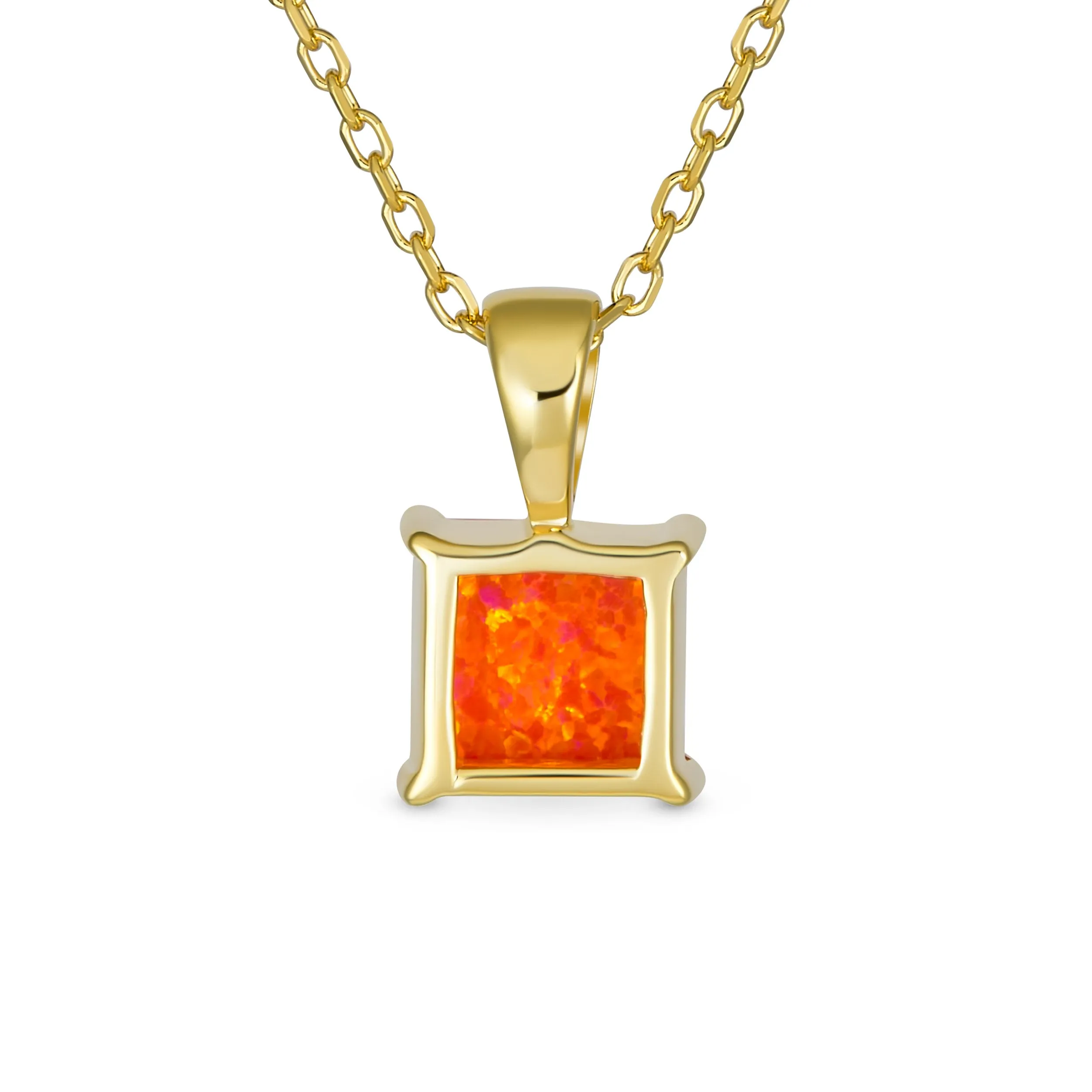 Traditional Dainty Opal Gemstone Pendant Necklace 14K Gold Plated Sterling Silver