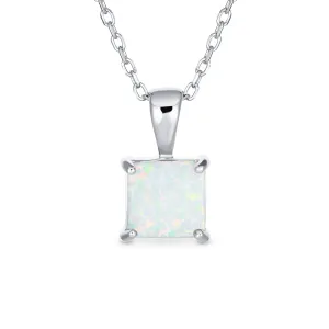 Traditional Dainty Opal Gemstone Pendant Necklace 14K Gold Plated Sterling Silver