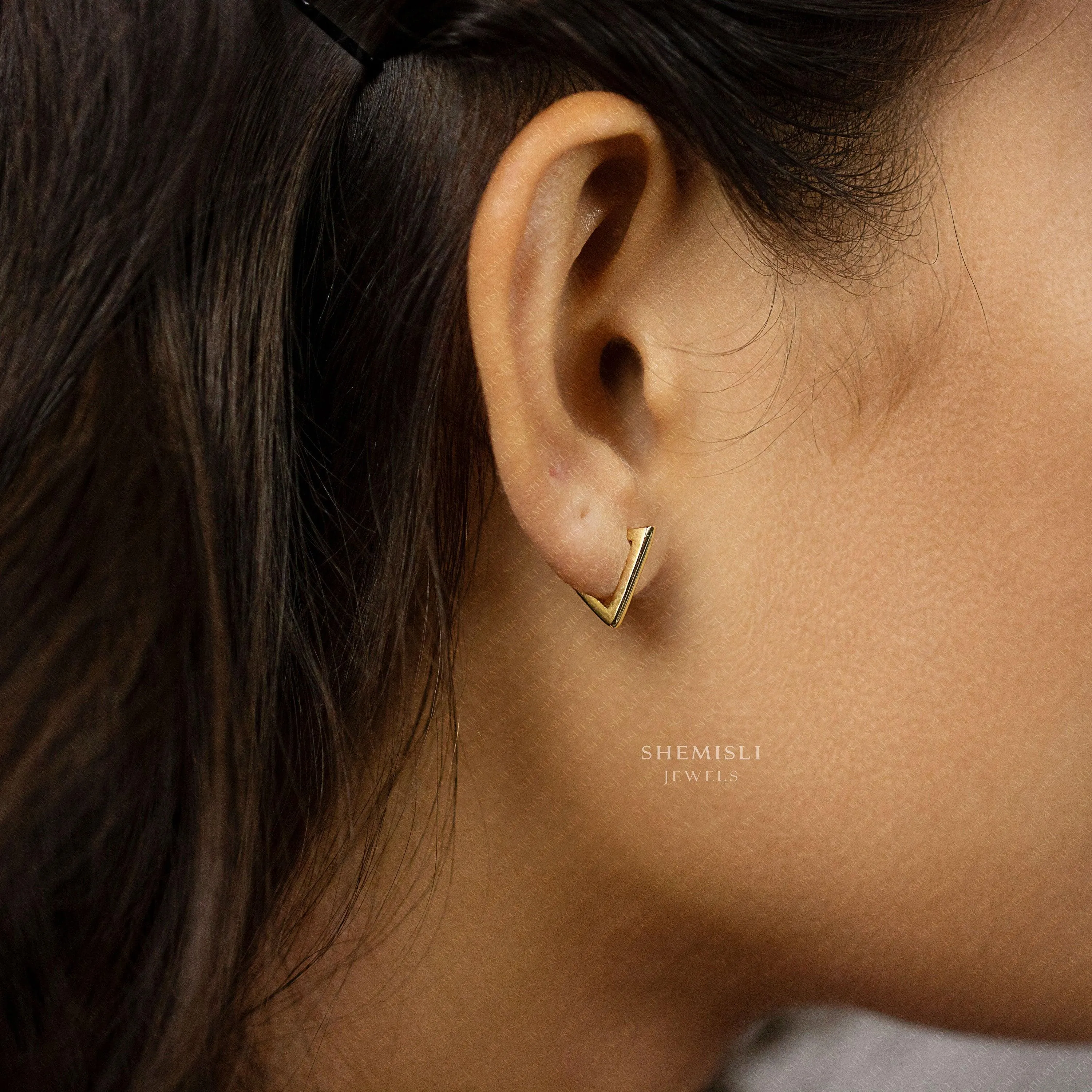 Triangle Hoop Earrings, Gold, Silver SHEMISLI SH029