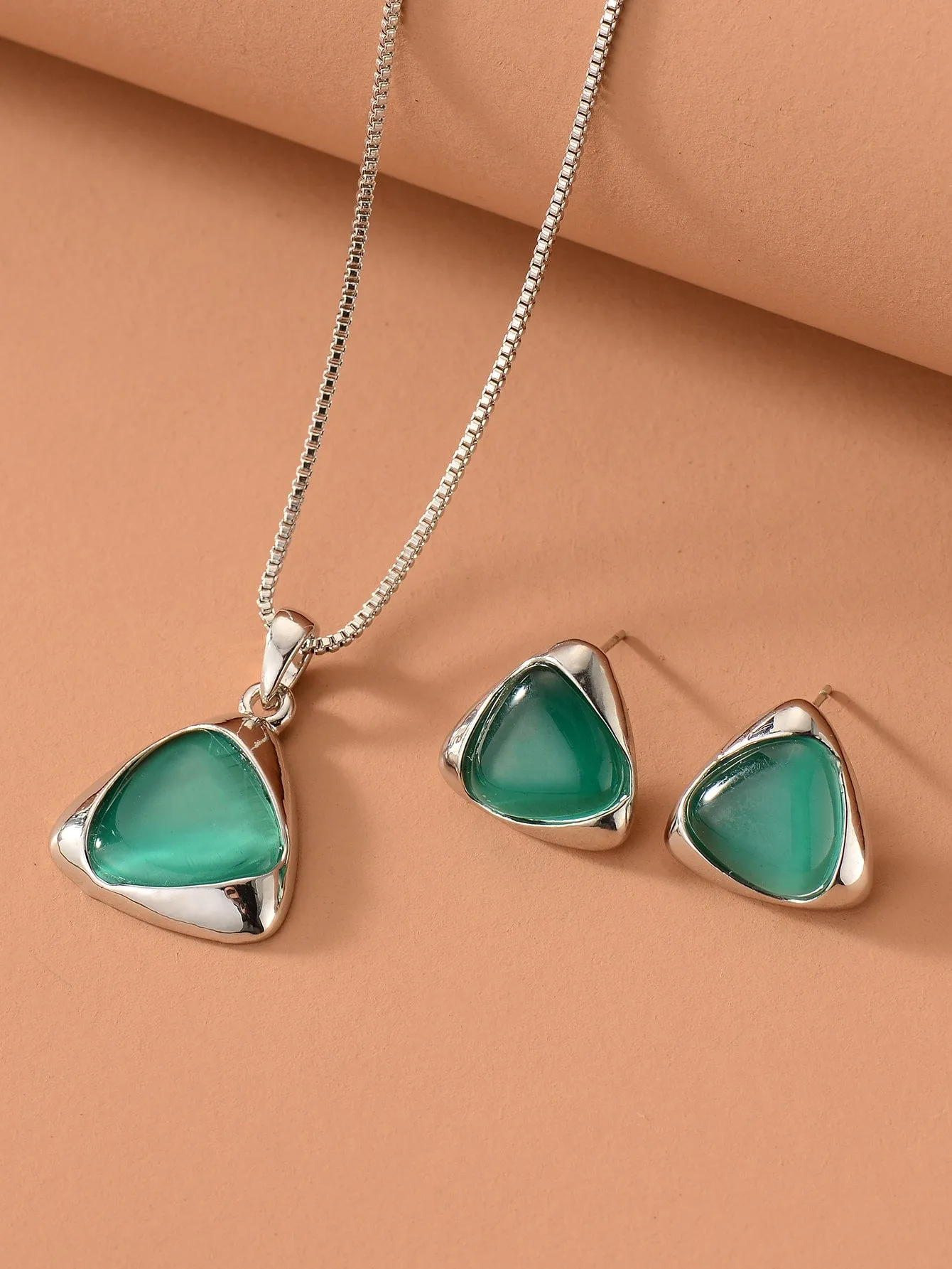 Triangle Pendant Necklace & Stud Earrings Jewelry Set Jewelry Gift for Women