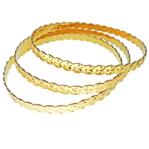 Trio of Stackable Engraved Bangle Bracelets in 21 Karat Gold