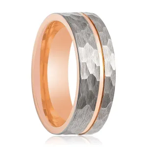 TROOPER | Tungsten Ring Rose Gold Groove Hammered Finish