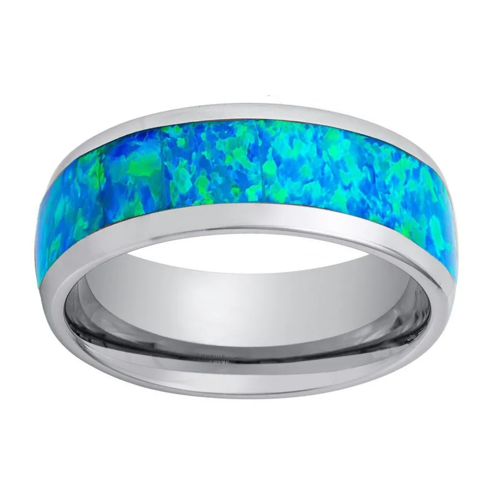 TROPIC | Tungsten Ring Synthetic Opal Inlay