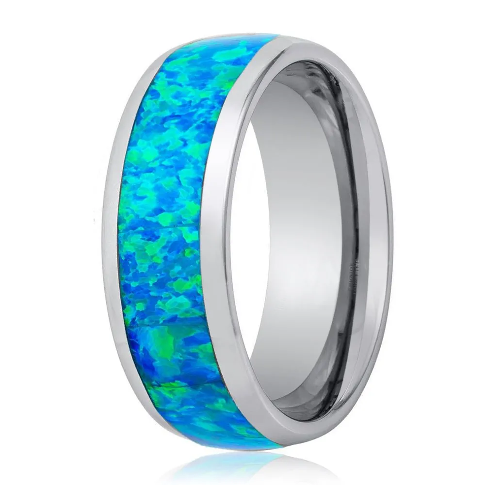 TROPIC | Tungsten Ring Synthetic Opal Inlay