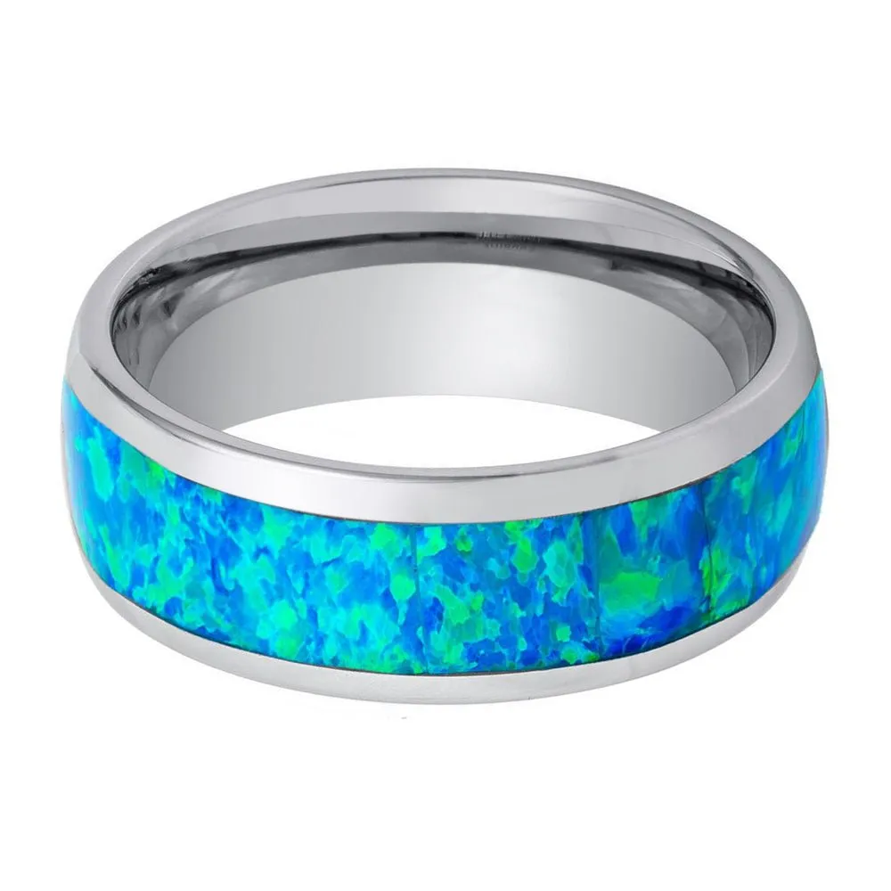 TROPIC | Tungsten Ring Synthetic Opal Inlay